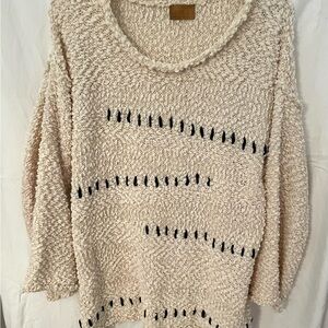 POL Cream and Black Chunky Knit Crew Neck Sweater